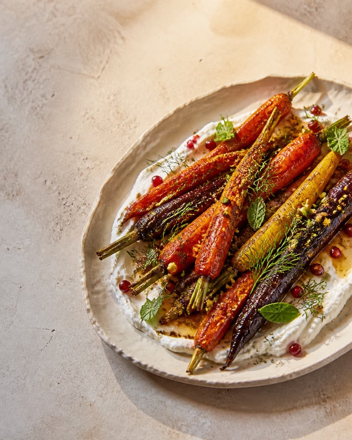 Harissa honey carrots over whipped feta