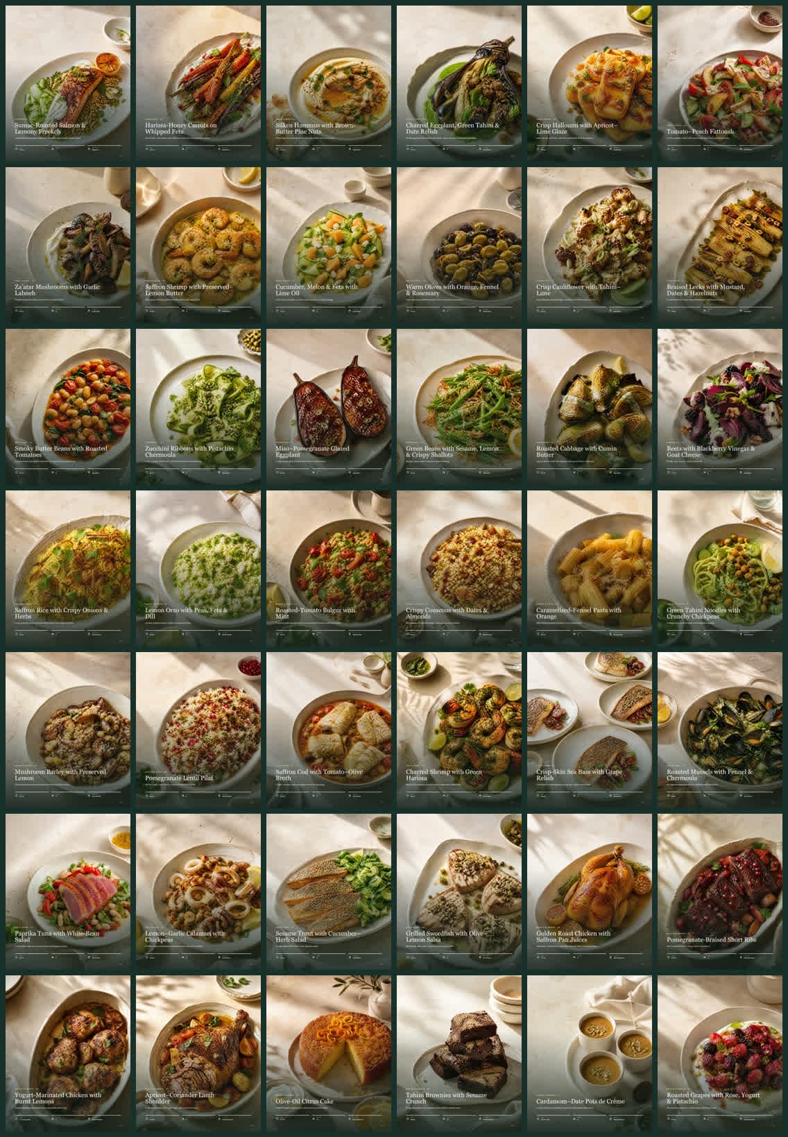 Contact sheet showing all 42 photographed recipes